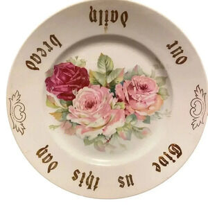 Vintage Cottagecore C.T Plate Give Us This Day Roses Panting Home Office Decor